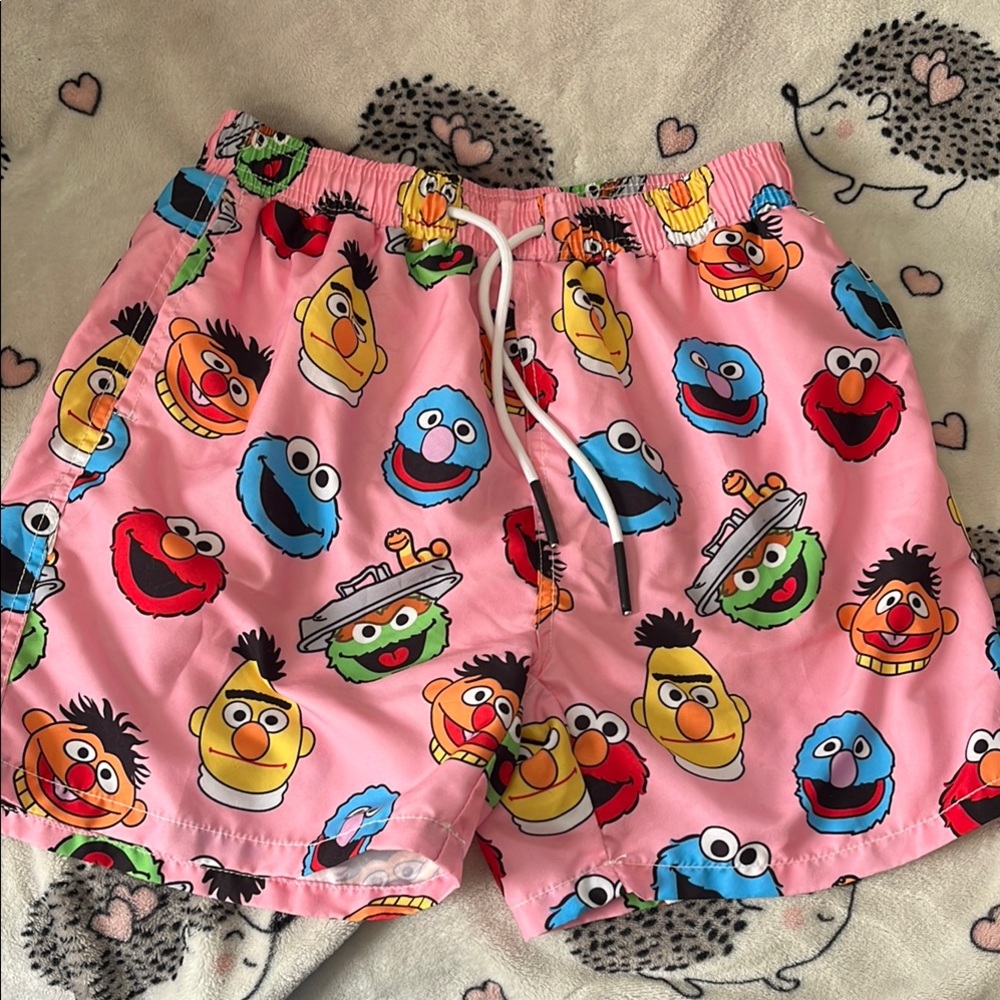 *Final Drop* Tim Haan XL Pink Sesame Street Character Swim Trunks Mens excellent